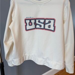 Eddie Bauer Women's White USA Crew Neck Sweater